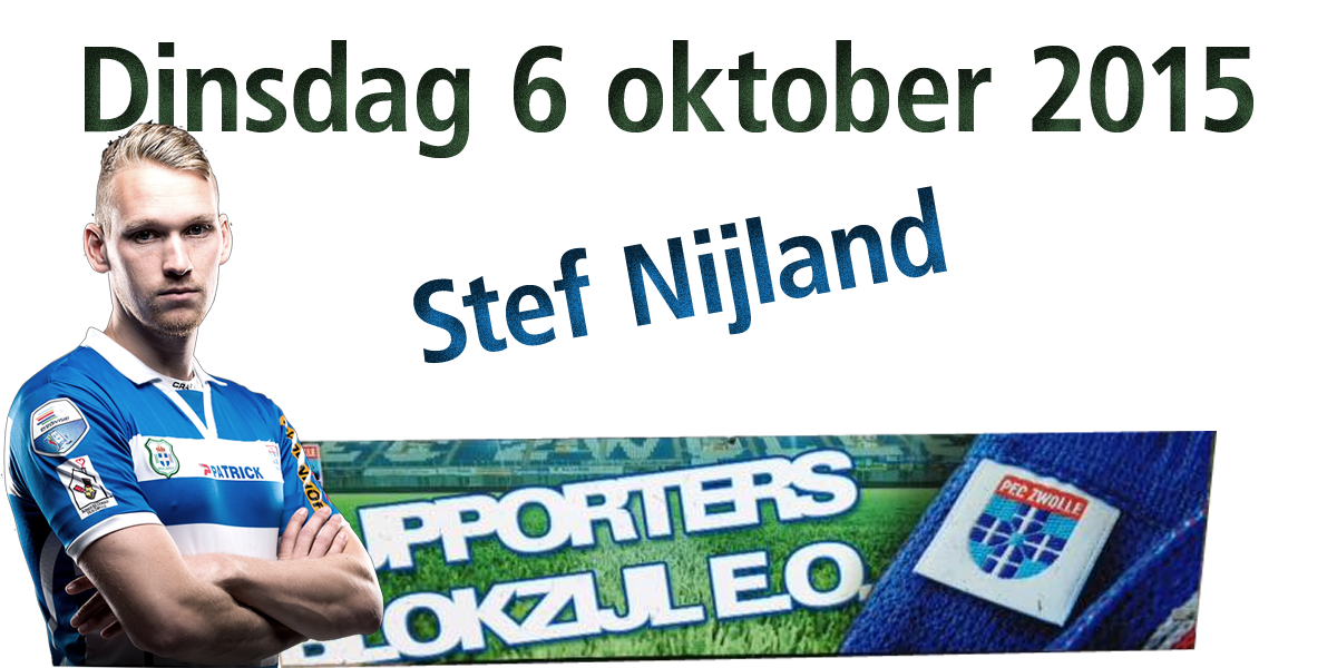 Stef Nijland onthuld 6 oktober 2015 supportersbord Pec Zwolle bij SV Blokzijl