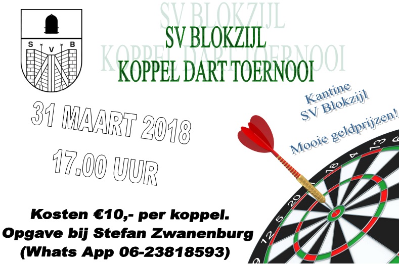 Koppel darttoernooi SV Blokzijl 31 maart 2018